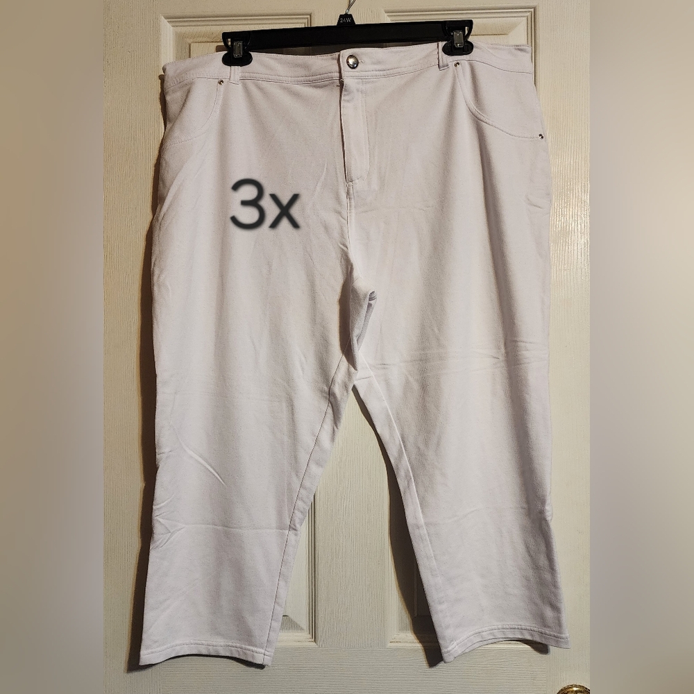 Women's White Stretch Cotton Blend Pants - 3X